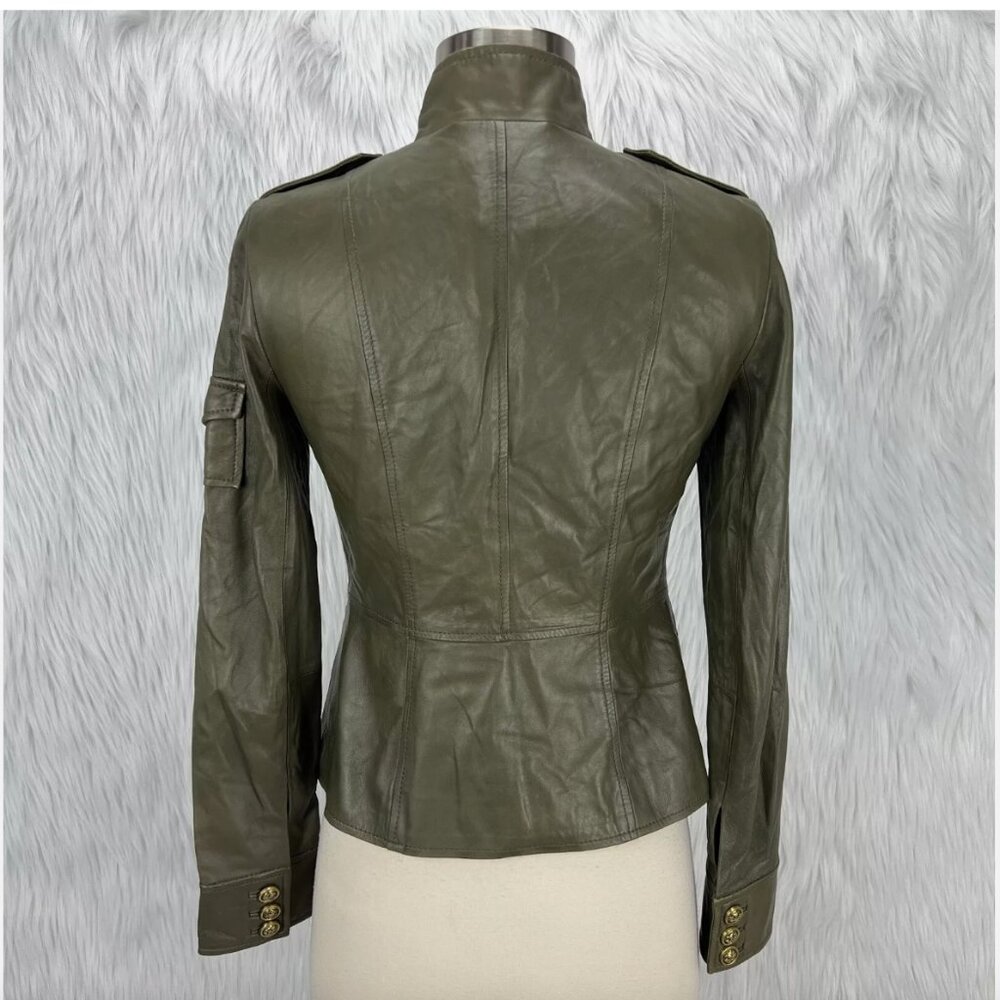 Tory Burch Sergeant Pepper Olive Green BUTTER SOFT Leather Military Jacket - Picture 4 of 16